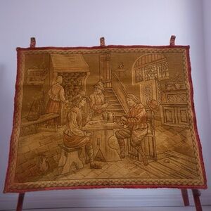 Vintage Tapestry Wall Hanging in Brown and Tan